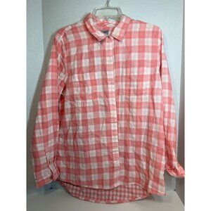 Bass pink white gingham check buton up long sleeve shirt L cotton NWT Valentine